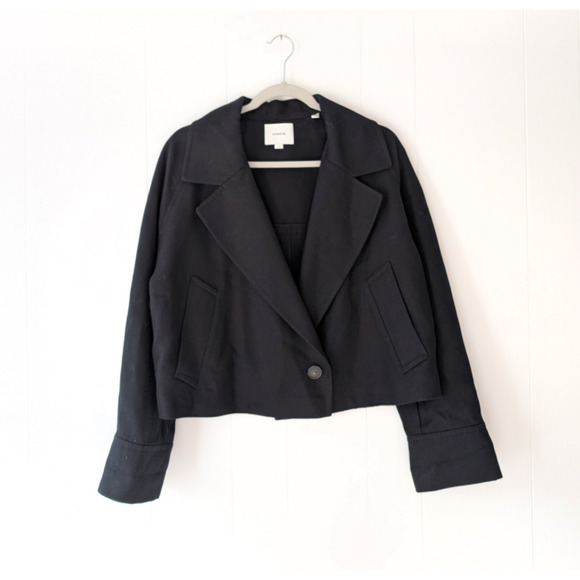 Vince Women's Cropped Collared Black Cotton/Linen Blazer Coat, size L - Picture 1 of 7